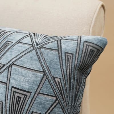 Art Deco Geometric Velvet Chenille XL Rectangular Cushion in Steel Blue