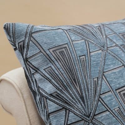 Art Deco Geometric Velvet Chenille Extra-Large Cushion in Steel Blue