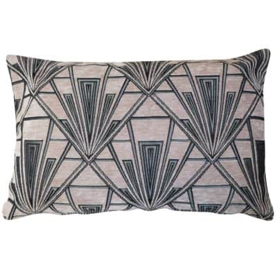 Art Deco Geometric Velvet Chenille XL Rectangular Cushion in Blush Pink