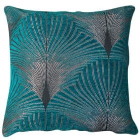 Art Deco Fan Cushion in Teal and Silver