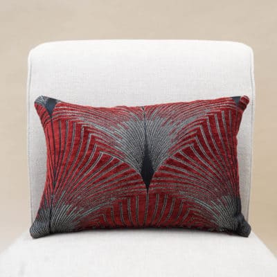 Art Deco Fan Boudoir Cushion in Red and Silver