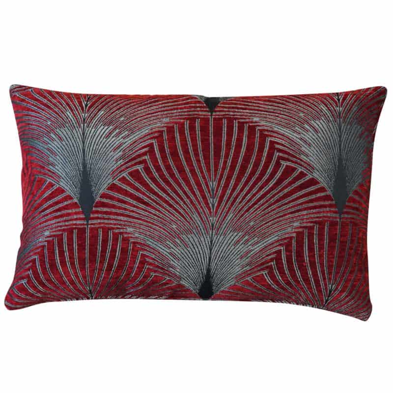 Art Deco Fan XL Rectangular Cushion in Red and Silver