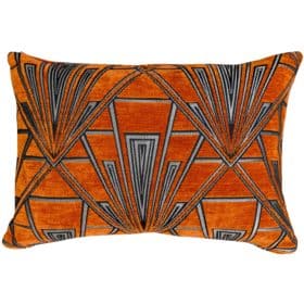 Art Deco Geometric Velvet Chenille Boudoir Cushion in Burnt Orange and Silver
