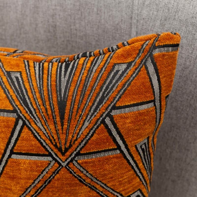 Art Deco Geometric Velvet Chenille Boudoir Cushion in Burnt Orange and Silver