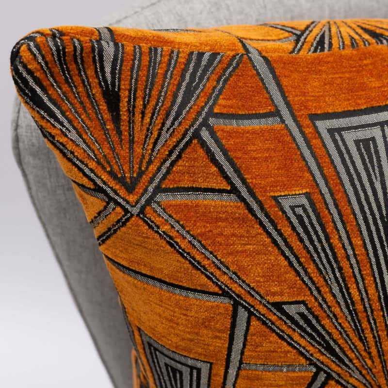 Art Deco Geometric Velvet Chenille XL Rectangular Cushion in Burnt Orange and Silver