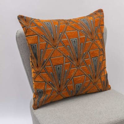 Art Deco Geometric Velvet Chenille Extra-Large Cushion in Burnt Orange and Silver