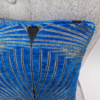 Art Deco Fan XL Rectangular Cushion in Royal Blue and Silver