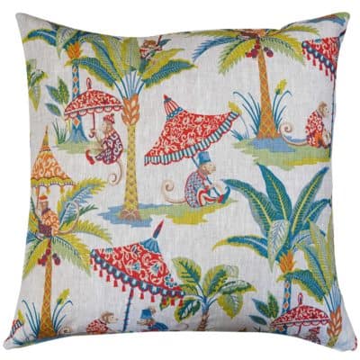 Tropical Monkey Procession Linen Extra-Large Cushion