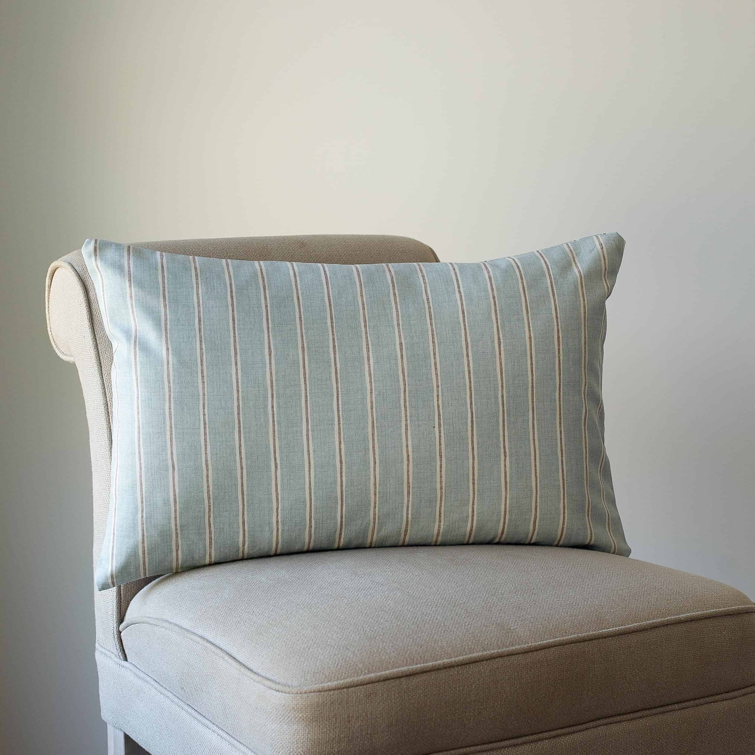 Cambridge Stripe XL Rectangular Cushion in Duck Egg Linen Loft