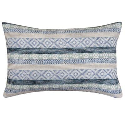 Maya Aztec Woven Jacquard XL Rectangular Cushion in Indigo Blue