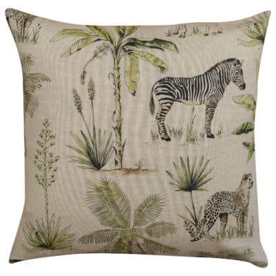 Vintage Linen Look Safari Print Cushion
