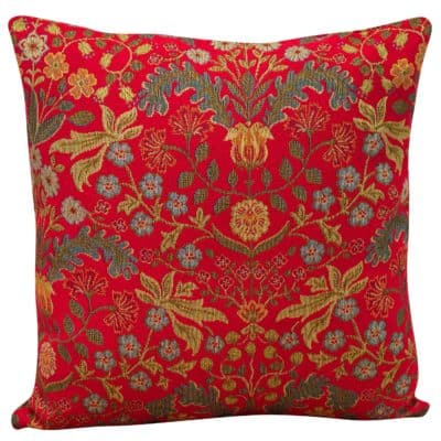 Morris Style Leaves and Berries Cushion in Red