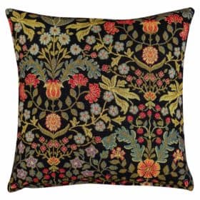 Morris Style Leaves and Berries Cushion in Black