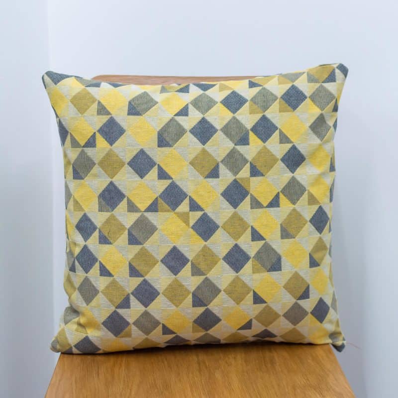 Harlequin Tapestry Cushion in Ochre Yellow