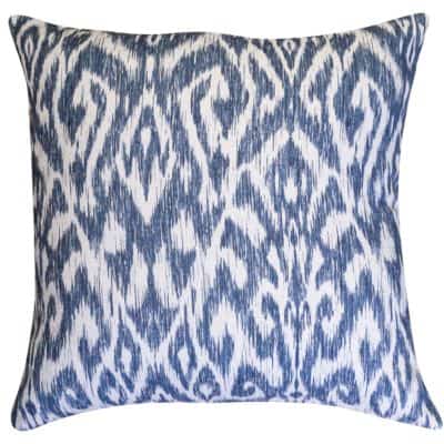 Textured Linen Blend Abstract Ikat Extra-Large Cushion in Marine Blue
