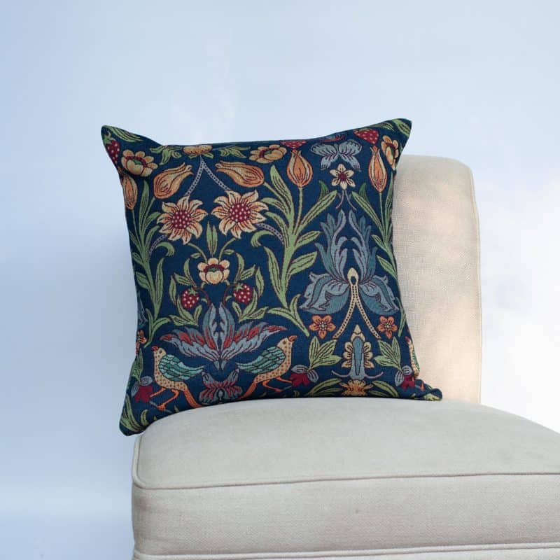 Manor Garden Tapestry Cushion in Indigo Blue