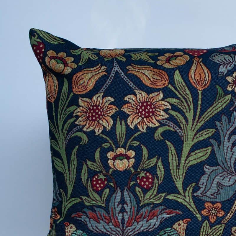 Manor Garden Tapestry Cushion in Indigo Blue