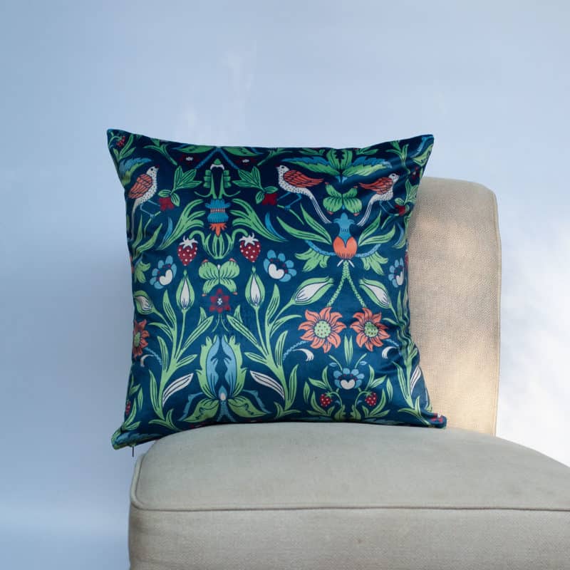 Manor Garden Velvet Cushion in Indigo Blue