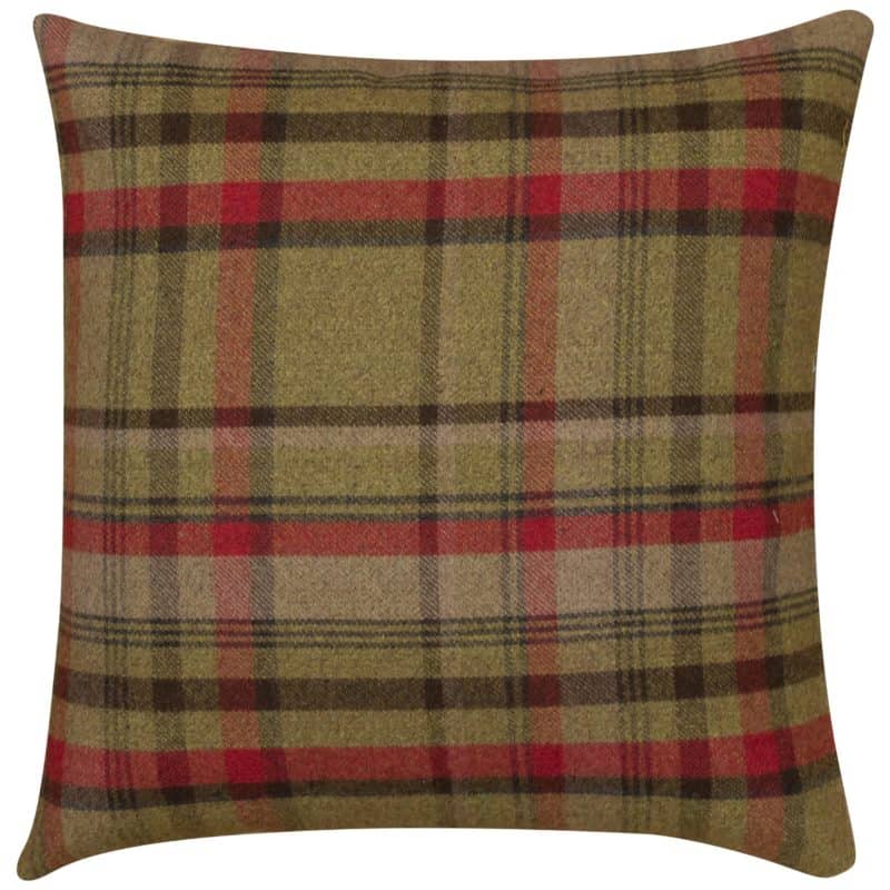 Tartan Check XL Cushion in Red and Green - Linen Loft