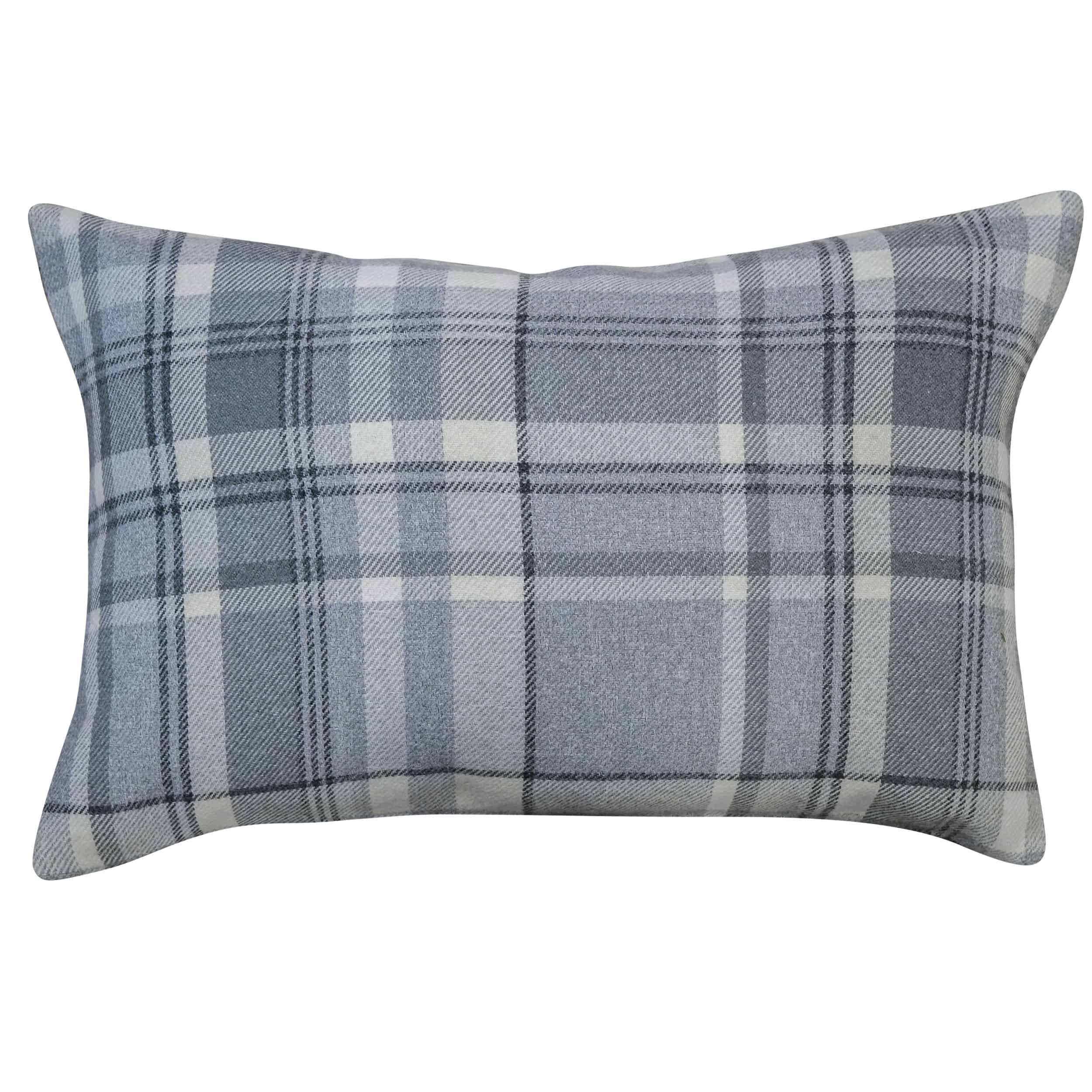 Tartan Check XL Rectangular Cushion in Slate Grey - Linen Loft