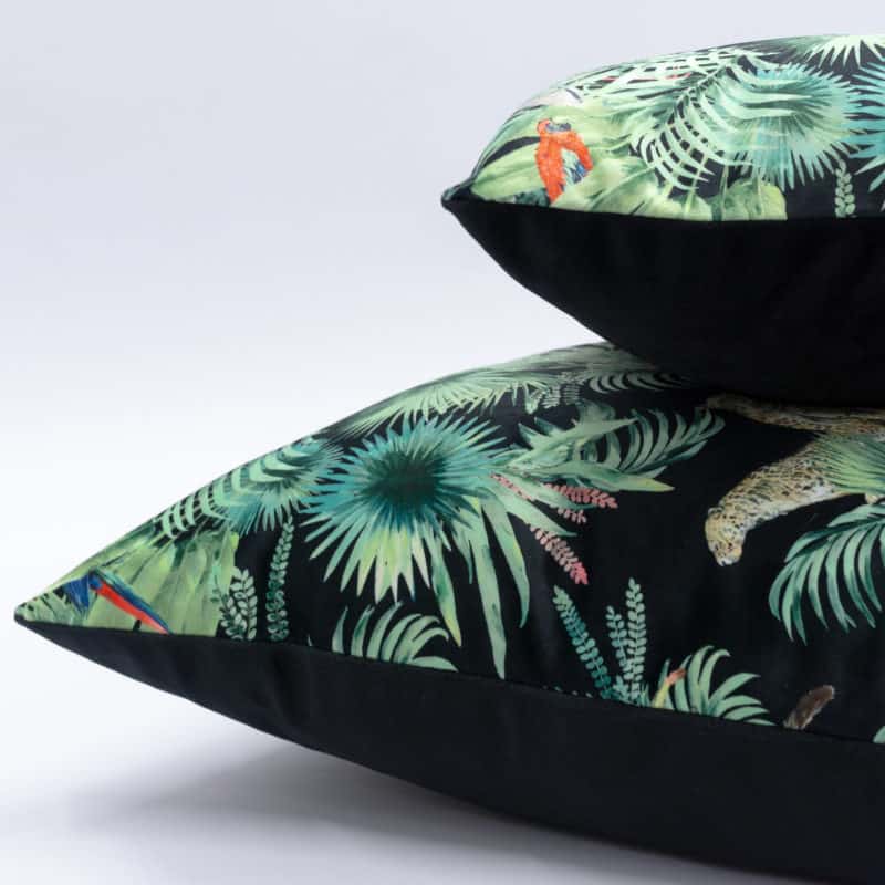 Loreto Rainforest Velvet Extra-Large Cushion in Black