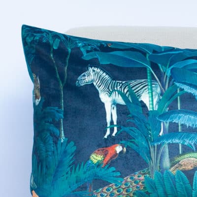 Palm Forest Velvet XL Rectangular Cushion in Teal