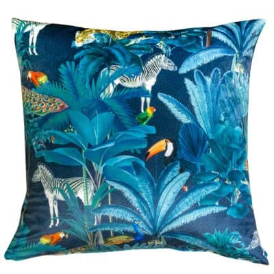 Palm Forest Velvet Extra-Large Cushion in Teal