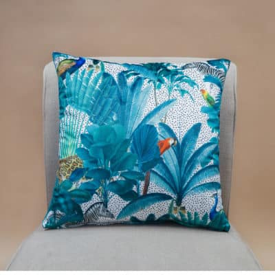 Palm Forest Velvet Cushion in Natural