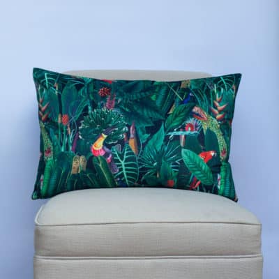 Lima Jungle Birds Velvet XL Rectangular Cushion in Black