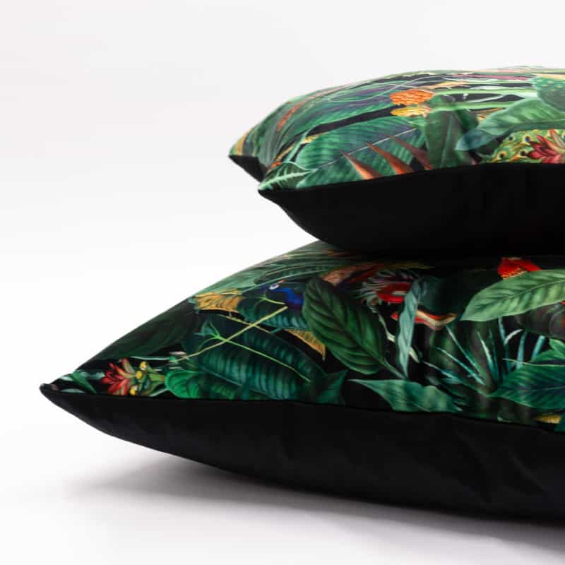 Lima Jungle Birds Velvet Extra-Large Cushion in Black