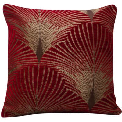Art Deco Fan Cushion in Red and Gold