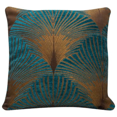 Art Deco Fan Cushion in Teal and Gold