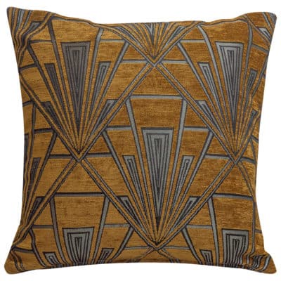 Art Deco Geometric Velvet Chenille Cushion in Gold and Silver