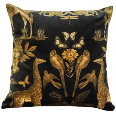 Velvet Animal Print Cushion in Black and Gold