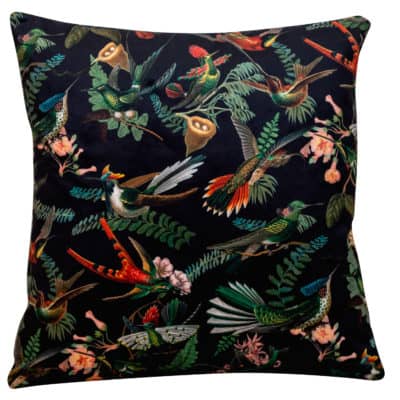 Botanical Velvet Hummingbird Cushion