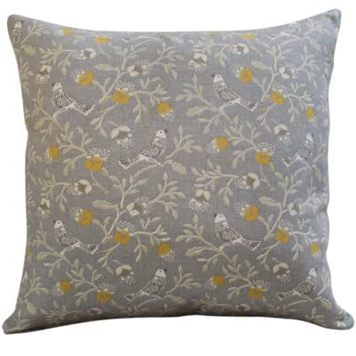 Dainty Songbird Cushion in Grey and Ochre