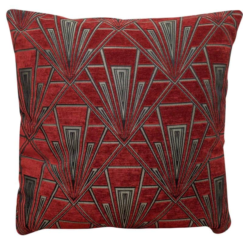Extra Large Art Deco Geometric Cushion in Red and Silver