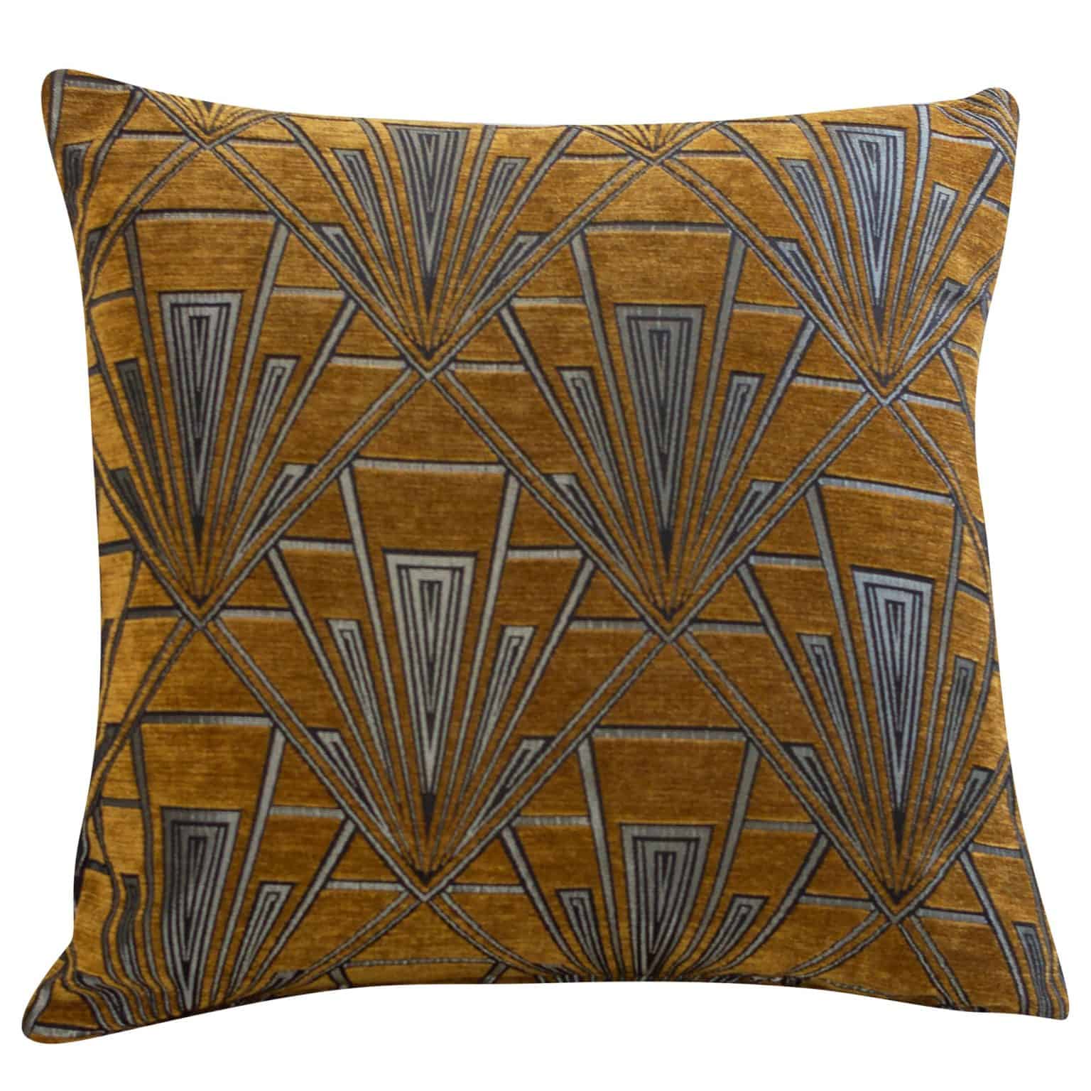 Art Deco Geometric Velvet Chenille Cushion in Gold and Silver - Linen Loft