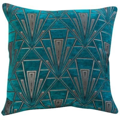 Extra Large Geometric Art Deco Cushion in Teal and Silver