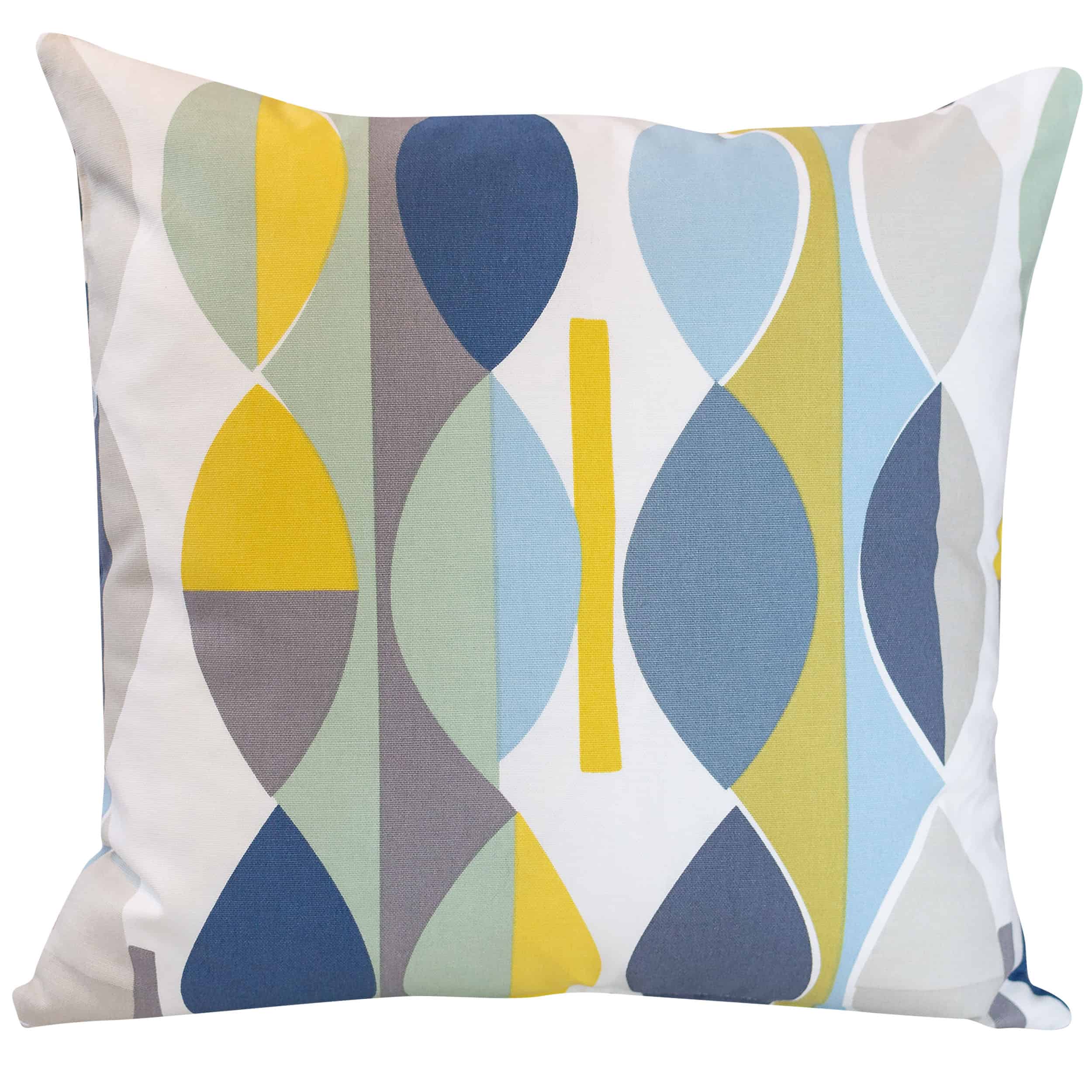 Retro Geometric Cushion in Blue and Yellow Linen Loft